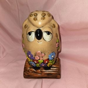 Vintage Chalkware 1960's - 1970's Hobbiest Sleepy Owl Statue